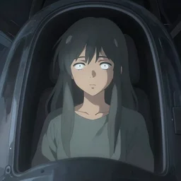 Young Himalayan woman, somber white eyes, long ashy hair, gentle lighting, in a small space shuttle, dim lighting, digital art by Makoto Shinkai ilya kuvshinov and Wojtek Fus, digital art, concept art,