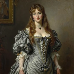 woman, long hair, ultra detailed, by greg hildebrandt fancy 1 9 century oil painting high quality clothed in fancy garb in pin up style