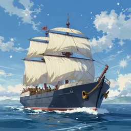 ship at sea, wallpaper, digital art by james gilleard and makoto shinkai