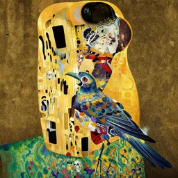 an insanely detailed cell shaded vector art of a portrait of a mechanical bird with woman and the death, intricate detailed autumn leaves, mycelia, by ruan jia, fantasy, hyper detailed, concept art, by gustav klimt, by greg rutkowski