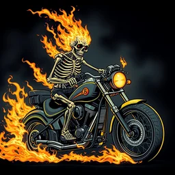 badass flaming skeleton on a motorcycle