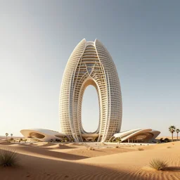architectural rendering of biophilia building in the desert, biomimetry
