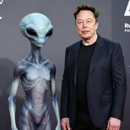 elon musk standing next to an alien. high quality, award winning press photo.
