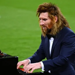 lionel messi playing piano wearing suit
