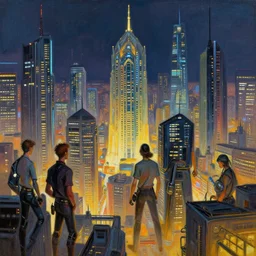 greg manchess painting of baghdad in the year 2 0 7 7, painting, cyberpunk style, trending on artstation, by huang guangjian and gil elvgren and sachin teng