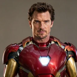 close up portrait mid shot henry cavill wearing iron man armor