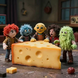 a glitchy full color still from a weird live action 1 9 7 3 kids show about cheese death, puppets, fuzzy ghost, grunge, horror