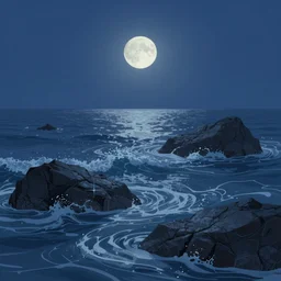 digital matte fantasy dreamy seascape rocks waves moonlight, artstation, behance, 8 k by alexander jansson