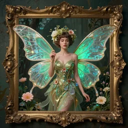 a fairy, Cinematic photo, highly detailed, Mid Century, flowers, baroque