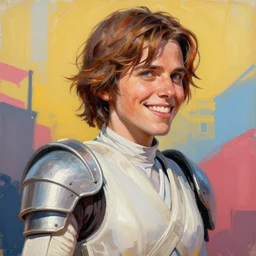 greg manchess portrait painting of partially armored amused rey skywalker from star wars as overwatch character, medium shot, asymmetrical, profile picture, organic painting, sunny day, matte painting, bold shapes, hard edges, street art, trending on artstation, by huang guangjian, gil elvgren, ruan jia, greg rutkowski, gaston bussiere