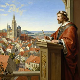 realistic renaissance cityscape in 1 6 0 0, realistic painting of professor x - paus paulus in pulpit, fine art, trending on artstation, smooth draw, sharp focus, digital art, bright colors.