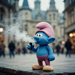 photo of smurfs vaping in mos eisley, cinestill 8 0 0 t, 8 5 mm f / 1. 8, bokeh, cinematic