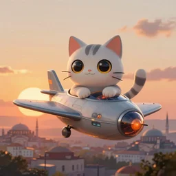 A beautiful painting of Nyan cat style spaceship in the sunset in Istanbul, trending on artstation.