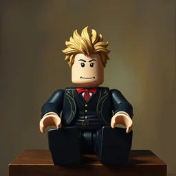 a still life portrait of a roblox character, baroque, painting, realistic portrait, roblox corporation, lego, character painting, sitting