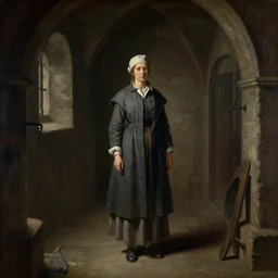 a prisoner lady, detailed interior of medieval dungeon, epic atmosphere, by greg rutkowski, by asher brown durand