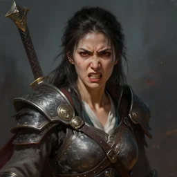 half - length portrait of an angry female warrior. wrath, emotions, emotional, dramatic. fantasy, digital painting, hd, detailed.