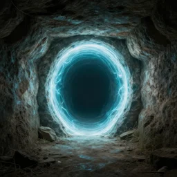 a basement cellar with a glowing dimensional portal