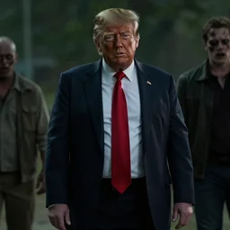 donald trump as zombie in the walking dead. movie still. cinematic lighting