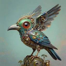 profile portrait of a bird, computer parts, mechanical parts, by giuseppe arcimboldo, steampunk, cyberpunk, futuristic, psychedelic, surreal, sci - fi, vaporwave, alien, dreamlike.