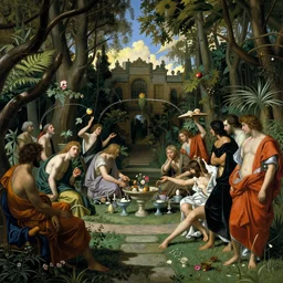 the garden of earthly delights, by wayne barlowe, by gustav moreau, by goward, by gaston bussiere, by roberto ferri, by santiago caruso, by luis ricardo falero, by austin osman spare, by saturno butto
