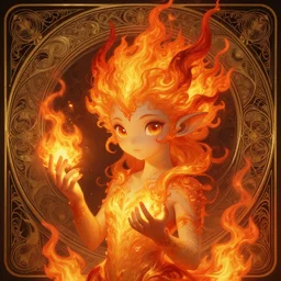 a cute fire elemental, with fingers and hair turning into flames, fantasy, intricate, elegant, highly detailed, digital painting, artstation, concept art, wallpaper, smooth, sharp focus, illustration, art by artgerm and greg rutkowski and alphonse mucha
