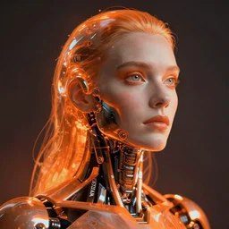 Cybernetic man portrait, radiant orange light, in the style of WLOP and tony sart