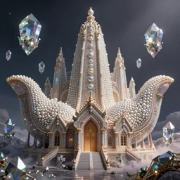 delicate mtg illustration by charles vess of a massive vulva - shaped temple constructed of carved iridescent pearls and house - sized crystals of impossible architecture floating in the astral plane, trending on cgsociety.