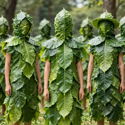 people wearing clothes made out of leaves