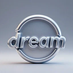 a chrome logo that says '! dream ', typography, 3 drender, octane render