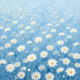 field of light blue and white daisies, matte painting