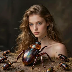 full - length photo of young woman made of live bugs
