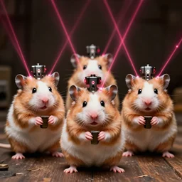 hamsters in a james bond film with lasers on their mounted on their heads, digital art