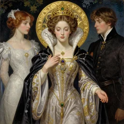 beautiful young medieval queen by chie yoshii, iris van herpen, jean delville, james jean, maxfield parrish, visionary, symbolist