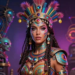 hyper detailed ultra sharp aztec underworld warrior trance girl, cute, kate beckinsale. trending on artstation, warpaint aesthetic, earthwave, colorful, neon, ornate, intricate, digital painting, concept art, smooth, sharp focus, illustration, art by artgerm and greg rutkowski and h. r. giger, 8 k