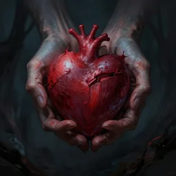 scary hand holding a heart, darkness, mystery, scared, fantasy, dark, highly detailed, digital painting, concept art, sharp focus, illustration, epic light, artstation