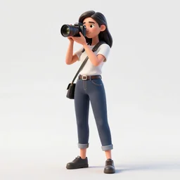 photographer with camera, detailed 3d character render, full body, standing, isolated on a pure white background, centered, whole figure in frame, sharp focus, studio lighting