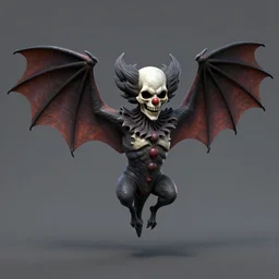 3d sculpt of a clown faced bat with huge bat wings, skull, artstation, digital illustration, league of legends, dark souls