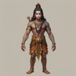 a beautiful full body portrait of hanuman god with flowing medium hair, soft facial features, kind!!! appearence, digital art by ross tran and dan mumford, symmetrical body, artgerm, portrait, muted color scheme, highly detailed, outrun art style