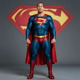 dwayne johnson as superman, face visible, full body shot, highly - detailed, sharp focus, award - winning