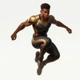 a highly detailed illustration of attractive young african fire god with short hair, wearing track and field suit, heroic jumping pose, intricate, elegant, highly detailed, centered, digital painting, artstation, concept art, smooth, sharp focus, league of legends concept art, wlop