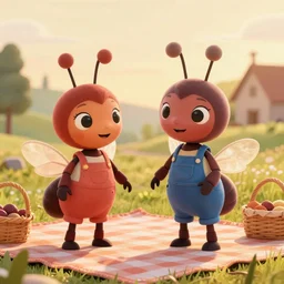wholesome anthropomorphic ant girl overalls picnic, cottagecore lesbian, trending on pintrest, golden hour, watercolor