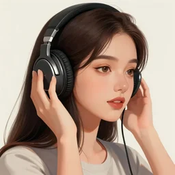 an illustration of a beautiful woman listening to music with headphones by Dao Trong Le, highly detailed, digital art, trending on artstation
