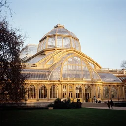 a color photograph of the crystal palace, london exhibition of 1 8 5 1, golden hour