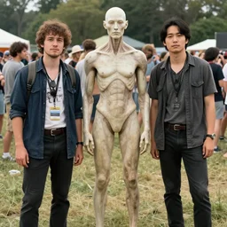 Photorealistic people at woodstock 99 by H.R. Giger, KDA and Sam Yang, trending on artstation