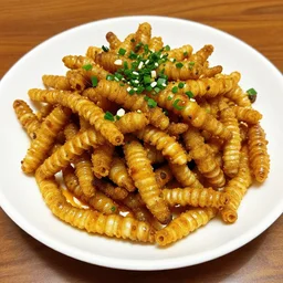 very delicious fried worms and grasshoppers