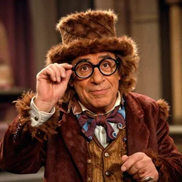 film still of Danny Devito wearing his glasses as an Oompa Loompa in Willy Wonka and the Chocolate Factory 1971