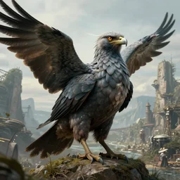highly detailed mythpunk portrait photo of a harpy in a scenic dystopian environment, hyperrealistic illustration by william didier - pouget