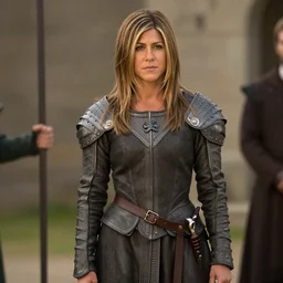 Al picture of Jennifer Aniston in an iron suite. Medieval.