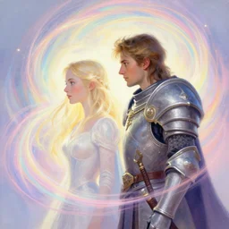 side profile painted portrait, imogen poots and cleric paladin, gloomhaven, luminescent, colorful swirly magic ripples, pastel colors, by thomas blackshear, by craig mullins, by greg manchess, by raymond swanland, by anders zorn, by bayard wu, huang guangjian, greg rutkowski, jesper ejsing