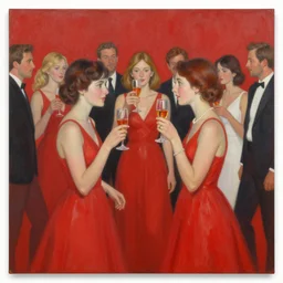 a beautiful painting, party in the style of stefan norblin and francoise nielly, red and black colour scheme